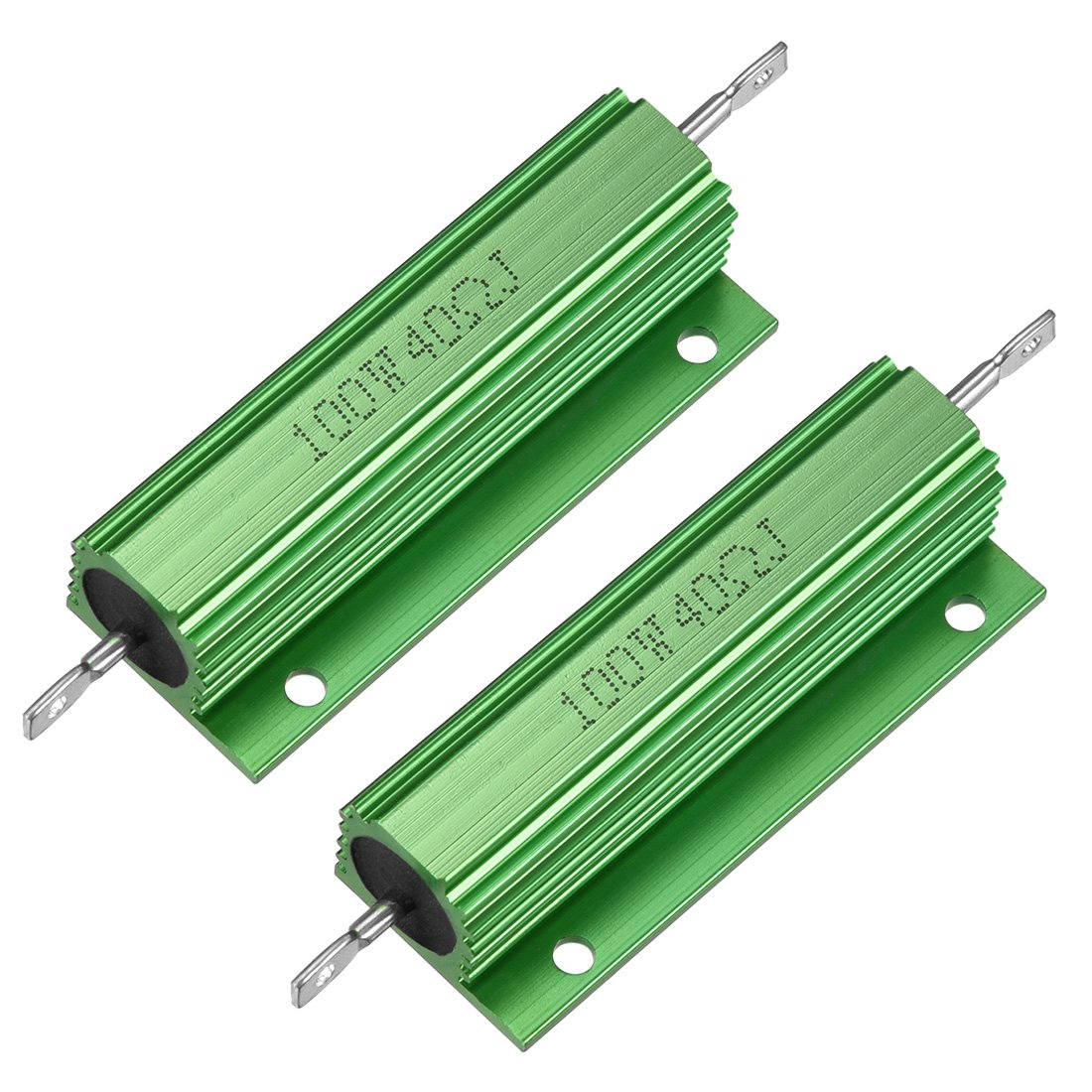 sourcingmap 2 Pcs Aluminum Case Resistor 100W 40 Ohm Wirewound Green for LED Replacement Converter 100W 40RJ