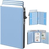 typecase Womens Wallet Card Holder: Pop Up Card Case, Genuine Leather, RFID Blocking, Slim, Minimalist, Thin, Small Size - 9-14 Card Capacitiy, ID Window, Cash Pocket (Blue)