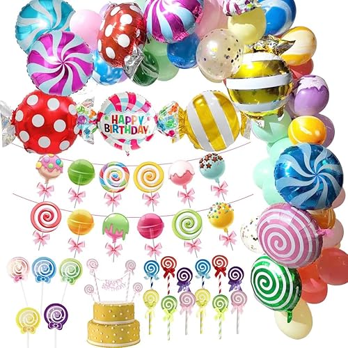 32 Piece Candyland Party Decorations - Hanging Swirls & Cutouts For Candy Theme Birthday Decor