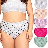 WhilyeePam Women's Cotton Plus Size Underwear XL-5XL Ladies Panties Briefs 5 Pack Heart Print Panties for Women
