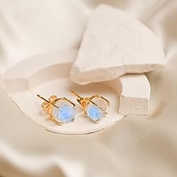 Gempires Raw Rainbow Moonstone Stud Earrings