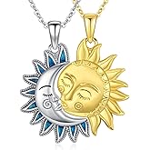 Adnix Sun and Moon Necklaces 925 Sterling Silver Sun Moon Face Necklace Couples Friendship BFF Jewelry for Women Men