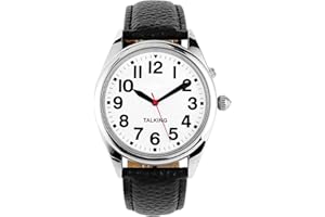 ViLoSa English Talking Watch Speaks The Time, Date or Alarm time for Elderly, Impaired Sight or Blind. White Face-Black Numbers with Stainless Expand Strap
