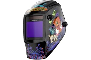 Sunstac Welding Helmet with Auto Darkening Large Viewing Screen 3.94"X3.27" True Color Solar Power, 4 Arc Sensor Wide Shade 4/5-9/9-13 for STICK/MIG/TIG/CUT