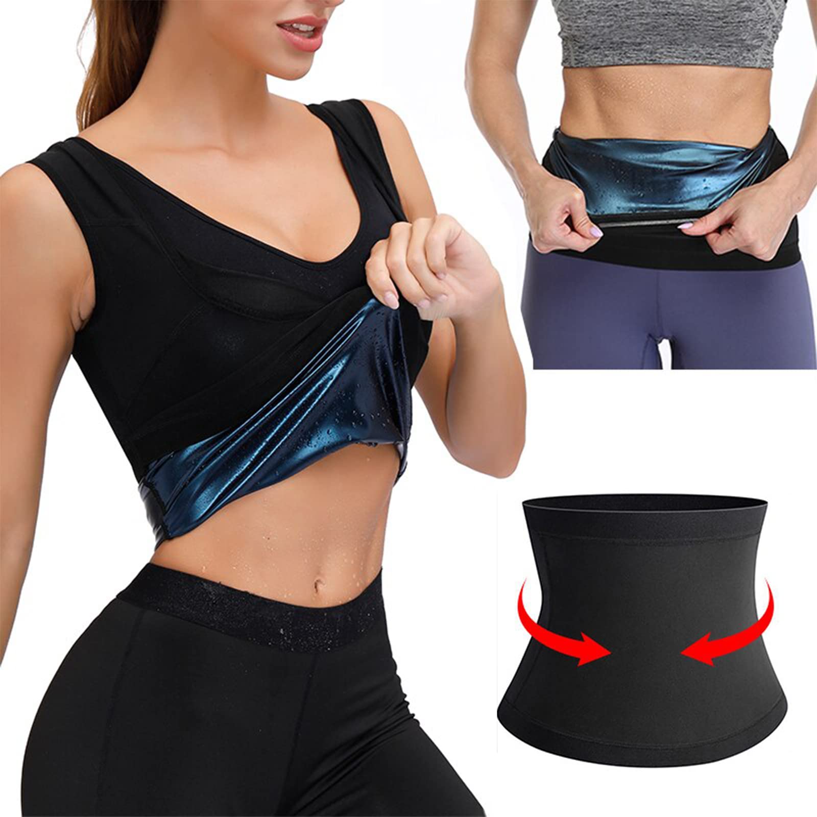 Tenorbass Sauna Sweat Waist Trainer for Women, Waist Trimmer Corset Weight Loss, Hot Shapers Stomach Wraps for Weight Loss, Fat Loss Exercise Fitness Waistband, Plus Size Black