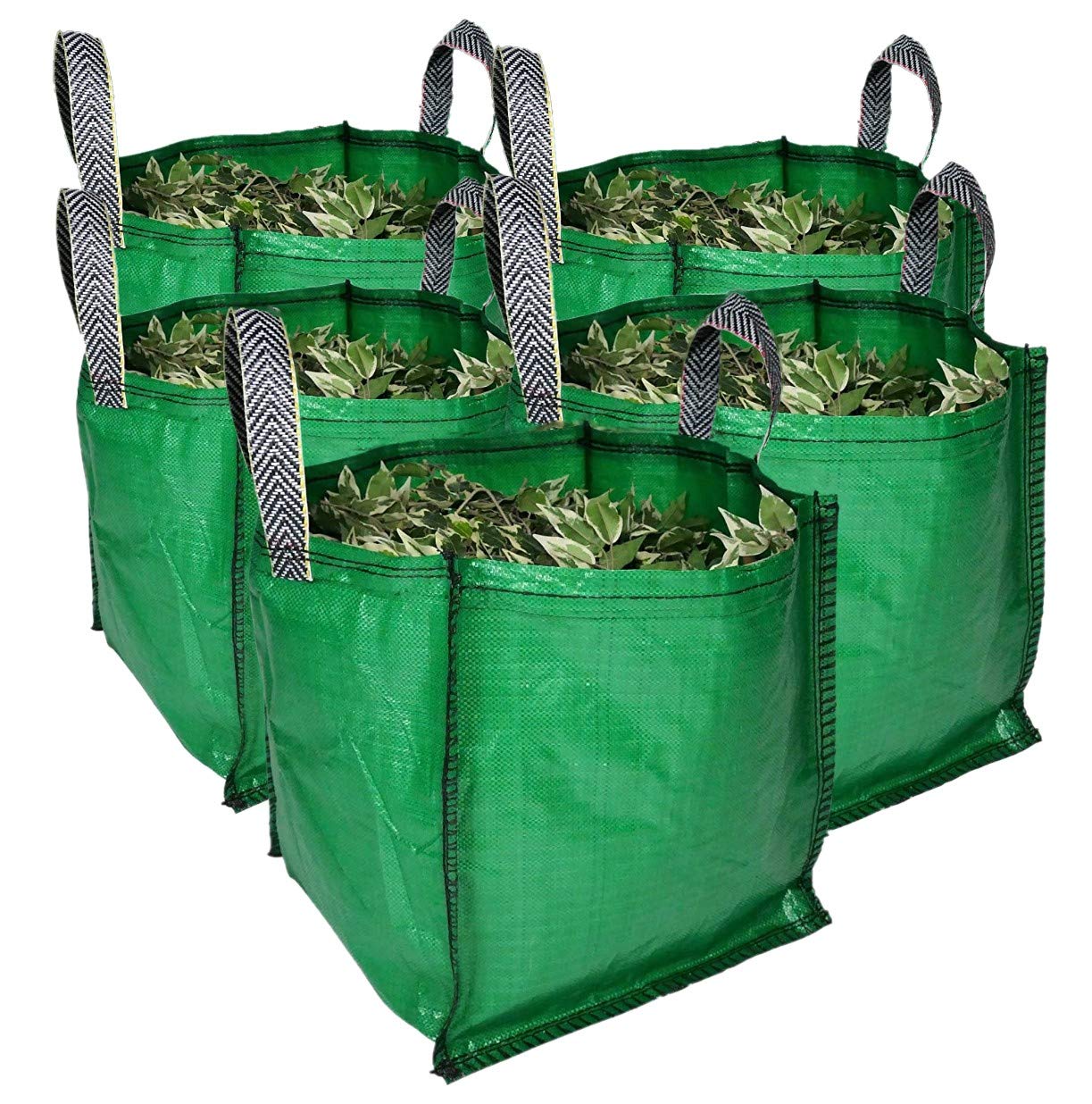 sackmaker Garden Waste Bags - 90 Litre - 1 to 5 Sacks - PREMIUM GRADE - Industrial Fabric and Handles - Heavy Duty Garden/Green Waste Sacks (5 Pack, Green)