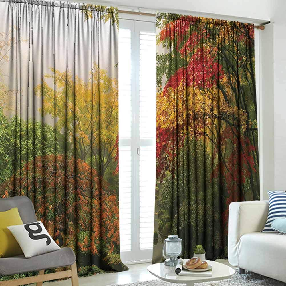 hengshu Garden, 3D Printed Light Filtering, Maple Trees in The Fall at Portland Japanese Garden One Foggy Morning Scenery, Thickened Cloth, Red Yellow Green, W108 x L84 Inch,