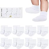 BEBE FAVOUR 8 Pairs Newborn Socks Thick Cotton Terry Turn Cuff Baby Socks 0-6 Months Cute Gifts for Preemie Infant Girl Boy