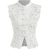 CIDER Womens Lace Mandarin Collar Guipure Split Tank Top Sleeveless Shirt Blouses