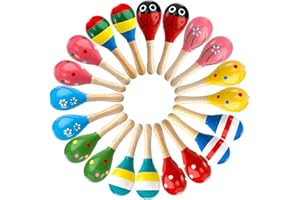 Hedume 20 Pack Mini Wooden Festival Maracas, Kids Baby Rattles Egg Shaker, Shaker Sand Hammer Toy Noisemaker for Mexican Fies