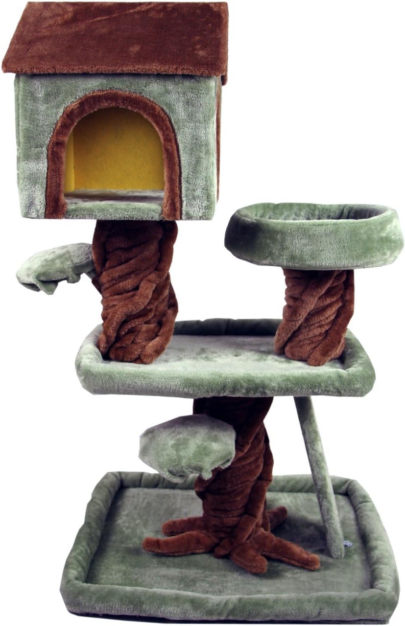 39" Special Cat Tree Robin Hood Tree House Furniture Playhouse Pet Bed Kitten Toy Cat Tower Condo for Cats Kittens (Brown and Green)