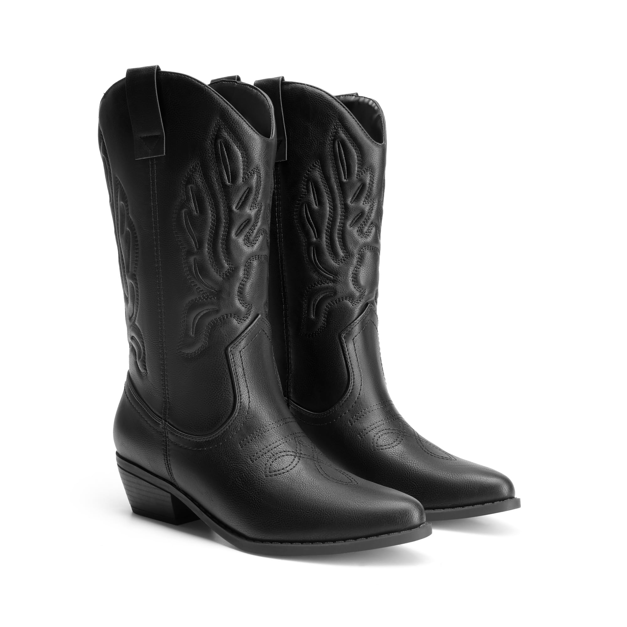 DREAM PAIRS Women's Cowboy Boots Mid Calf Cowgirl Boots Embroidery Stitched Western Boots