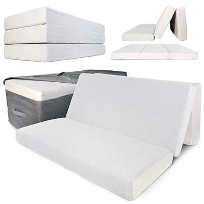 Buy Portable Mattress Folding Memory Foam Guest Fold Up Bed W Case Tri Fold 6 Inch Travel Away Floor Futon Camp Cot Topper For Fast Trifold Foldable Fold Up Fold Out Sleep