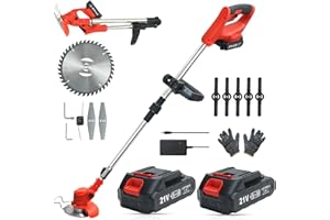 LOFINKU Cordless Weed Wacker, Electric Weed Eater, Grass Trimmer Cordless, 2 Batteries, Weed Erimmer,red