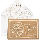 Whaline 24 Pack Wedding Kraft Thank You Cards The New Mr & Mrs Car Cake Thank You Greeting Note Cards with Envelope Sticker for Bridal Shower