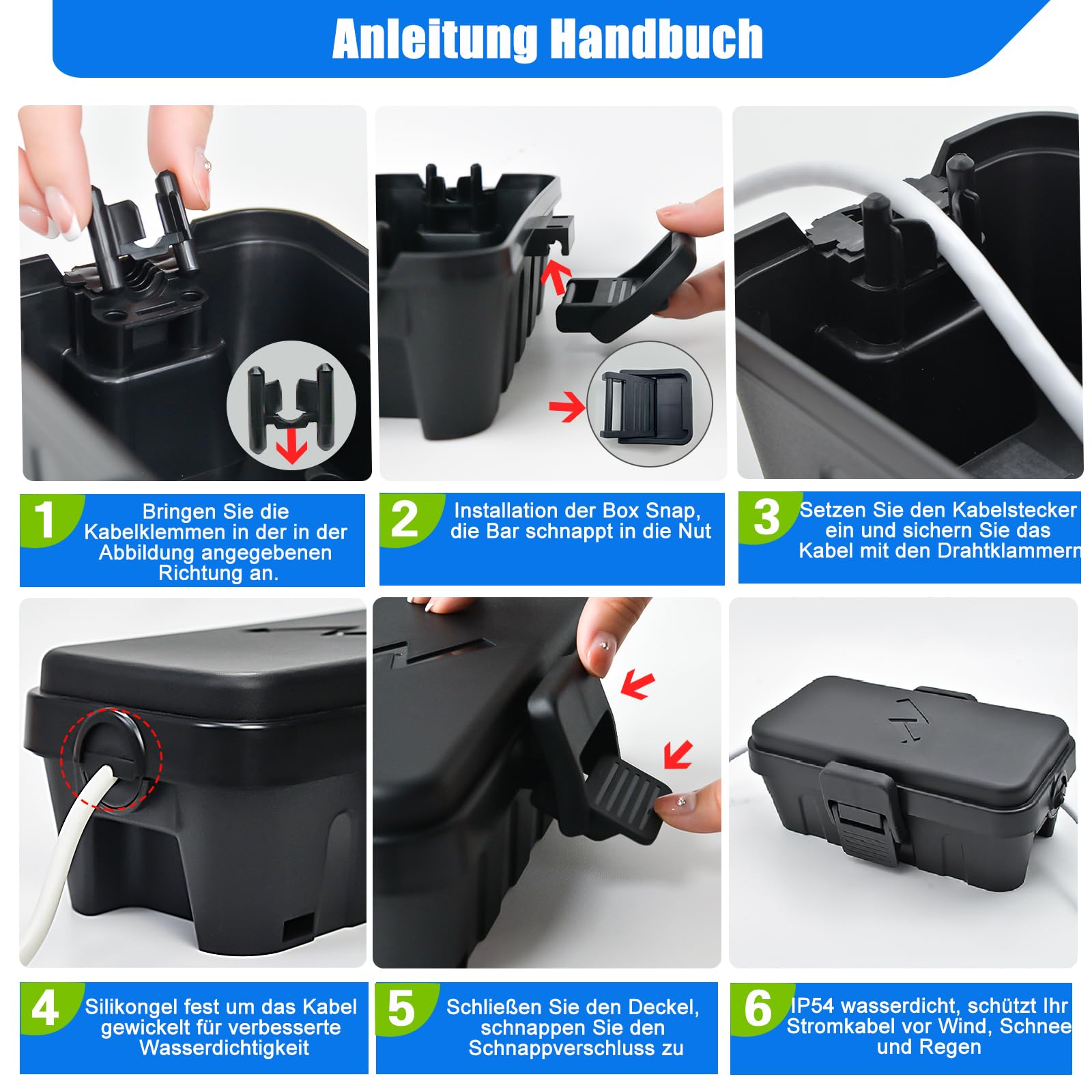 Hrensaw Kleine wetterfester Elektrischer Anschlusskasten(Innenmaße: 14x7,5x5,5cm), IP54 wasserdicht Kabelsicherheitsbox Zum Schutz Von Zeitschaltuhren,Verlängerungskabeln,Festliche Lichter,Schwarz 6