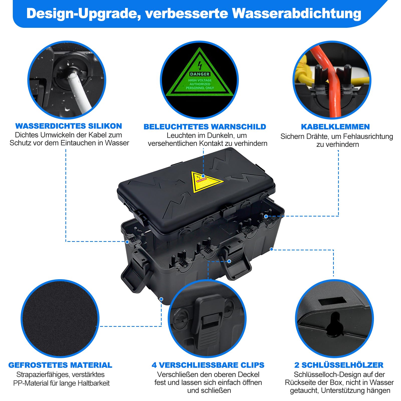 Außenbereich Elektrobox,IP54 Wasserdichte Outdoor Outlet Covers, Wetterfeste Verlängerungskabel Abdeckungen Schützen Steckdose, Steckdose, Timer,Plug,Holiday Light(27x14x11,5 cm)-Schwarz 3