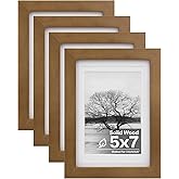 Egofine 5x7 Picture Frames 4 Pack Made of Solid Wood Covered by Plexiglass Matted for 4x6 or 3.5x5 for Table Top Display and Wall Mounting Photo Frame, Light Brown