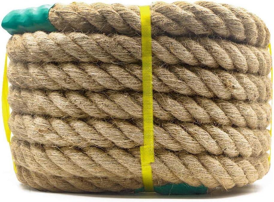 Aoneky Natural Jute Rope 15m 25mm, 14/16/ 20/25 /30/40/50mm Thick Heavy Duty Twisted Hemp Rope for Tug of War Climbing - Image 3