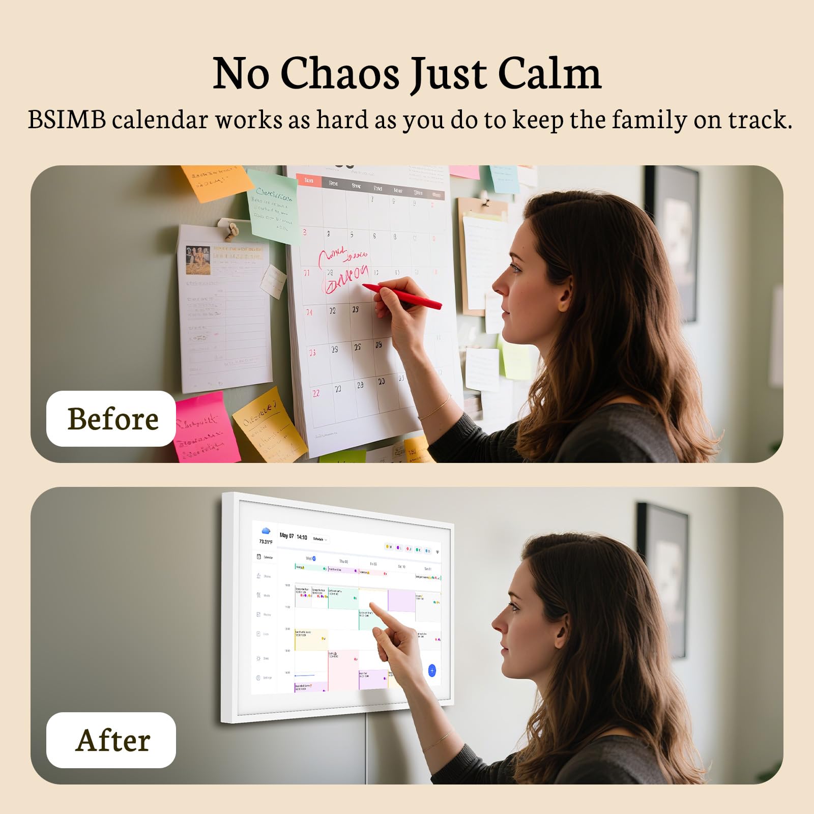 BSIMB 15.6 Inch Digital Calendar - Chore Chart, Meal Planner, Rewards System, Photo Display, Smart Electronic Calendar Touchscreen Interactive Hearth Display for Family Schedules, Seamless Scheduling White