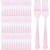 200 PCS Pink Plastic Forks Bulk, Heavy Weight Disposable Forks, 7.3 Inch Disposable Cutlery for Party, Picnics, Wedding, Holiday, Restaurant, Outdoor Events