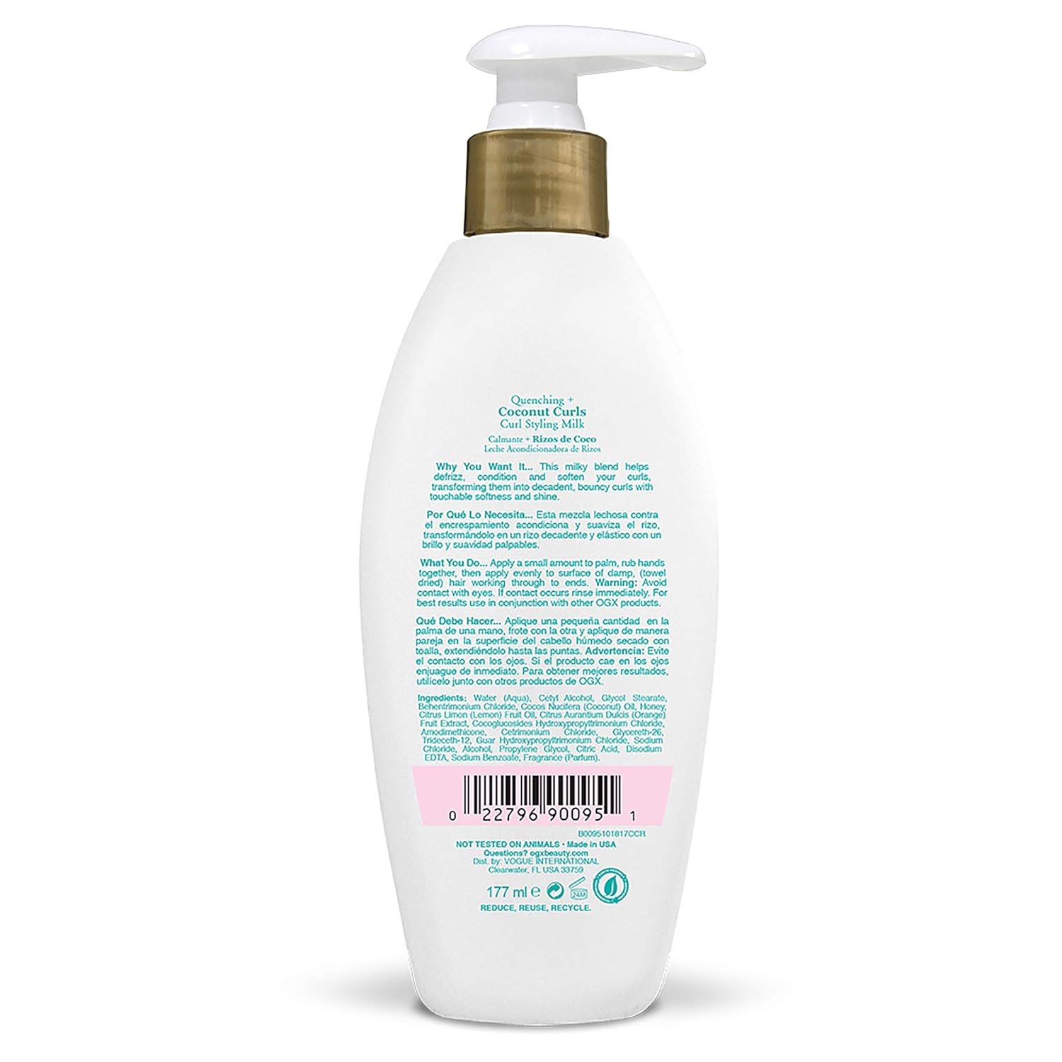 OGX Quenching Plus Coconut Curls Frizz-Defying Curl Styling Milk, 6 Fluid Ounce : Beauty