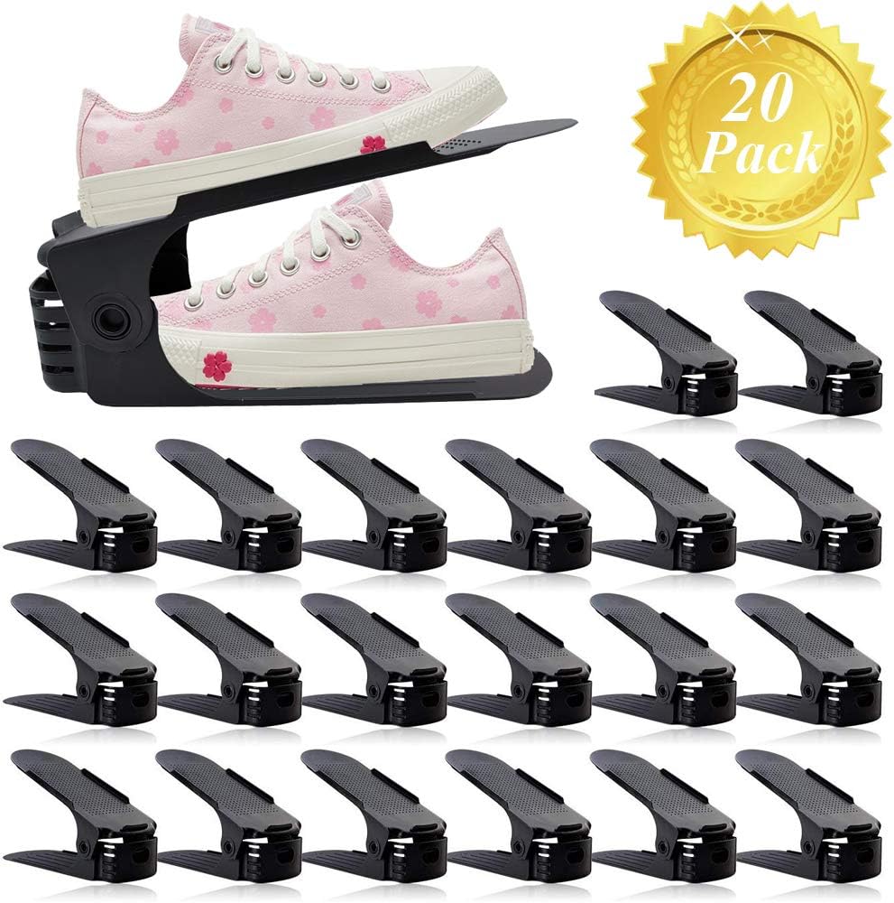 WISHAVE Shoe Slots Organizer 20 Pack for Closet, Adjustable Shoe Stacker Space Saver,Double Deck Shoe Rack Organizer Holder (Black)