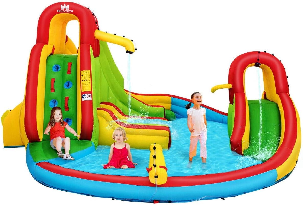 Enzotech Kids Inflatable Water Slide Park with Climbing Wall and Pool