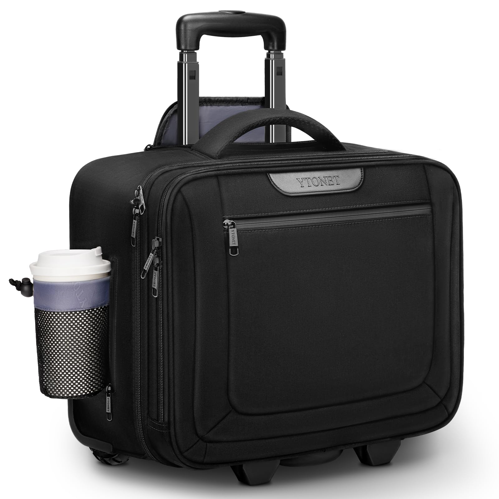 Photo 1 of Ytonet Rolling Laptop Bag, Rolling Briefcase for Men Women with Cup Holder, 17.3'' Carry On Water Resistant Laptop Bag with Wheels, Overnight Roller Computer Bag for Work Travel Business College