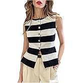 GORGLITTER Women's Striped Sleeveless Sweater Vest Metallic Button Down Dressy Knit Trendy Cardigan Top Fall 2025