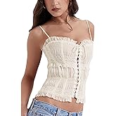 YADMISU Women's Sexy Crop Tops Spaghetti Strap Ruffle Cross Ties Backless Cami Tank Tops