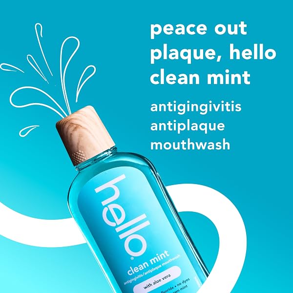 HELLO CLEAN MINT ALCOHOL FREE MOUTHWASH WITH ALOE VERA, 17.6 FL OZ, ANTIGINGIVITIS GUM MOUTHWASH WITH FARM GROWN MINT, FLUORIDE FREE, NO ALCOHOL FOR ZERO BURNING, VEGAN, MINTY ORAL RINSE, 3 PACK
