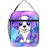 DOINBEE Kids Galaxy Dog Lunch Bag, Cute Dog Puppy Insulated Lunch Box Cooler Thermal Food Tote, Funny Purple Blue Galaxy Animal Print Lunchbox Reusable Meal Handbags for Boys Girls Women Men