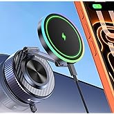 visnfa for Magsafe Car Mount Charger, 15W Faster Charging Wireless Car Charger [105+LBS Suction & 3800gf Magnetic] 360° Adjustable, Magnetic Phone Holders for Your Car for iPhone & Android