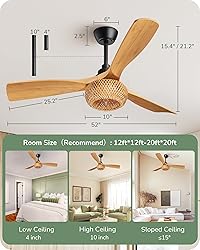 EDISHINE 52“ Boho Chic Ceiling Fans with