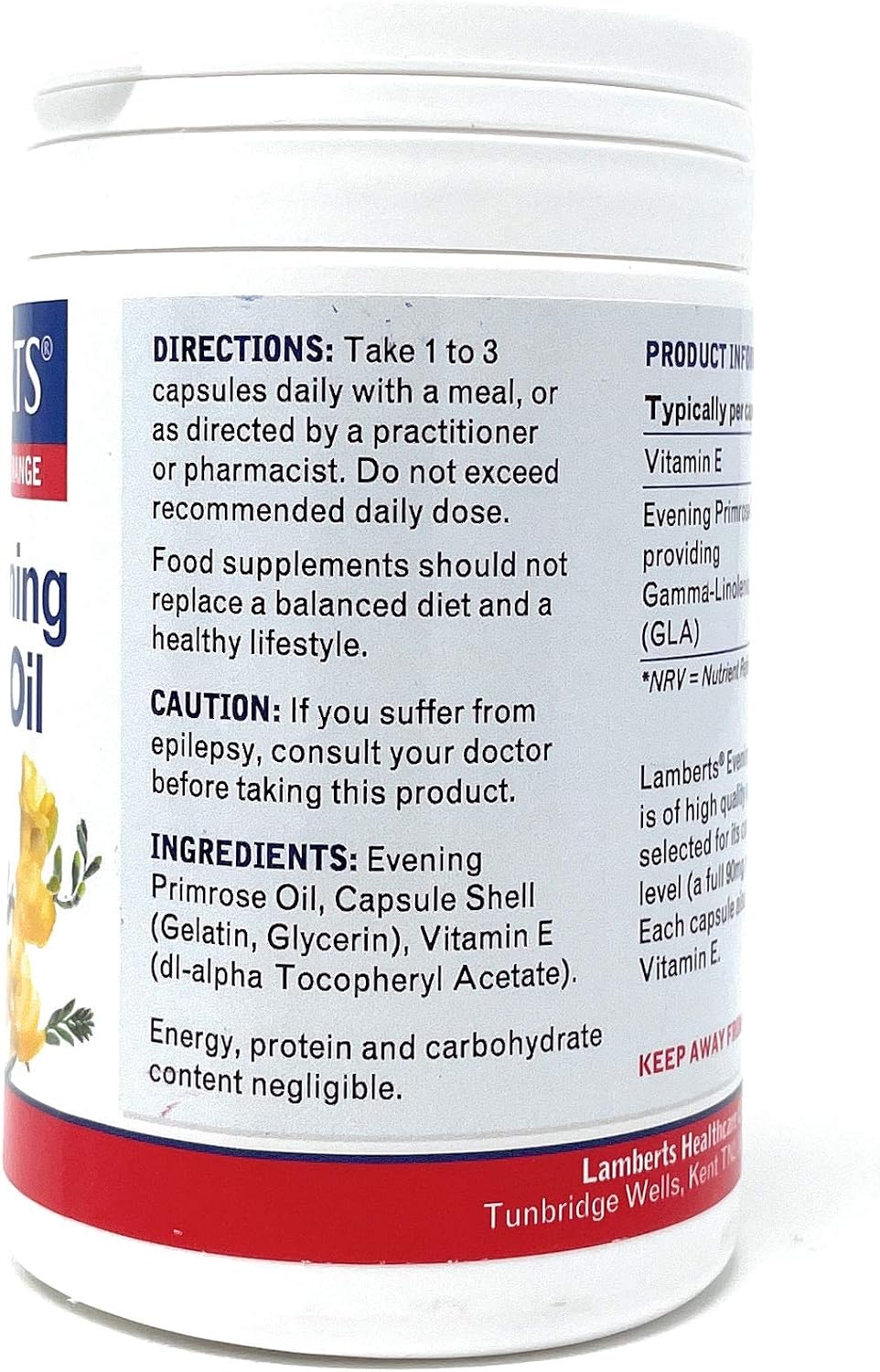 Lamberts Pure Evening Primrose Oil 1000mg - High Strength GLA Source with Vitamin E - Omega 6 Supplement - 90 Capsules - Image 3