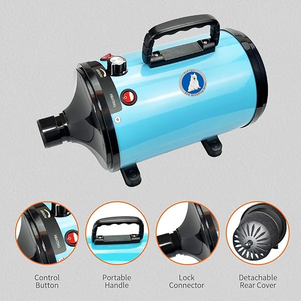 XAPIGO DOG DRYER,HIGH VELOCITY PROFESSIONAL DOG GROOMING DRYER,ADJUSTABLE TEMPERATURE AND SPEED WITH 4 DIFFERENT NOZZLES