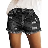 luvamia Jean Shorts Womens Mid Rise Stretchy Cut Off Frayed Denim Shorts Ripped Summer Casual Beach Vacation Clothes