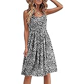 Akihoo Women Summer Casual Sleeveless Midi Plain Pleated Tank Vest Dresses