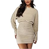Milumia Women's Mock Neck Long Sleeve Mini Sweater Dress Ribbed Knit Cinched Waist Fall Bodycon Dress