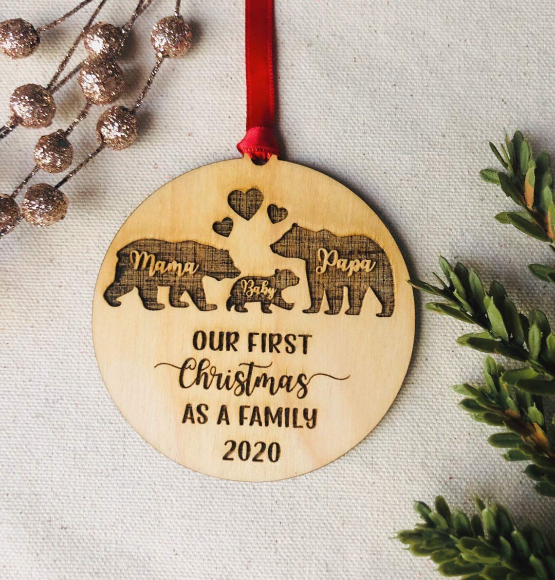 rustic baby's first christmas ornament