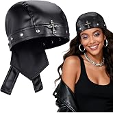 PU Leather Biker Skull Cap Classic Fashion Leather Biker Hat, Gothic Leather Bandana Unisex Motorcycle Cap, Fits 18-23inch