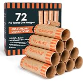 LLIKED 72 PCS Preformed Quarter Coin Wrappers Rolls | ABA Color-Coded, Heavy-Duty Kraft Paper,Easy to Use， for Banks, Retail, Home &amp; Office
