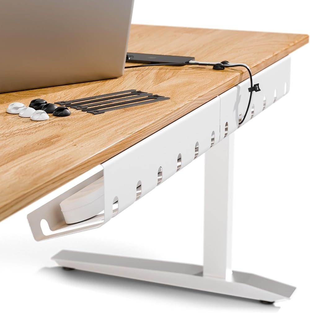 PAMO Cable Management Under Desk with 10 Ties – White/Black/Silver
