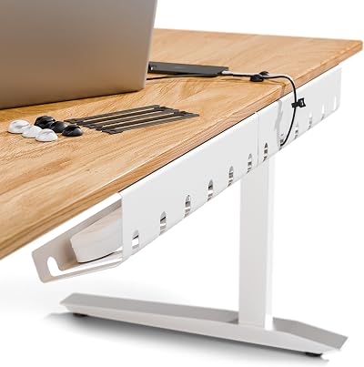PAMO Cable Management Under Desk with 10 Ties – White/Black/Silver