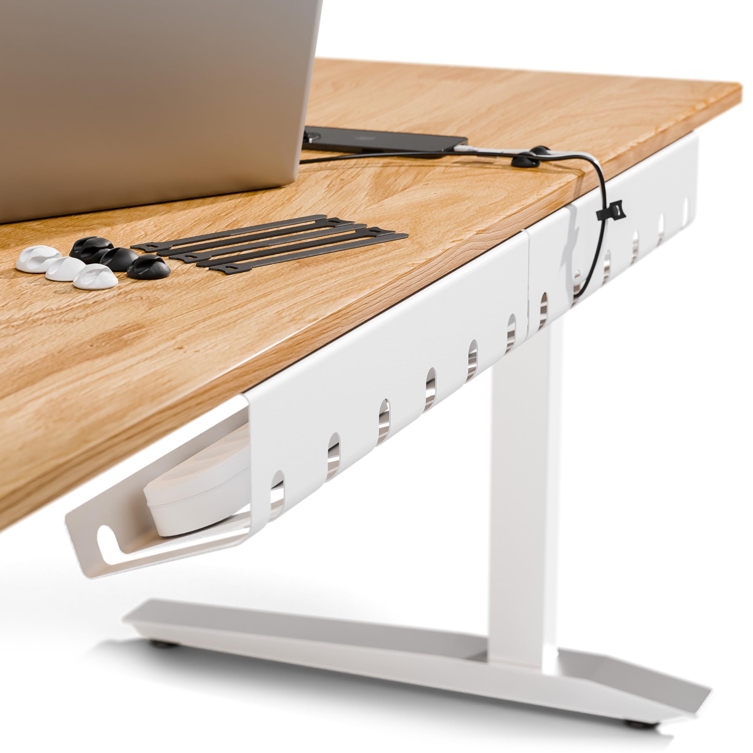 Photo 1 of PAMO Cable Management Under Desk for Easy mounting Under-Table I Set of 2 - with 10X Cable Ties I Desk Organizer for Office/Home Office Table Thoughtful Cable Tray Holder