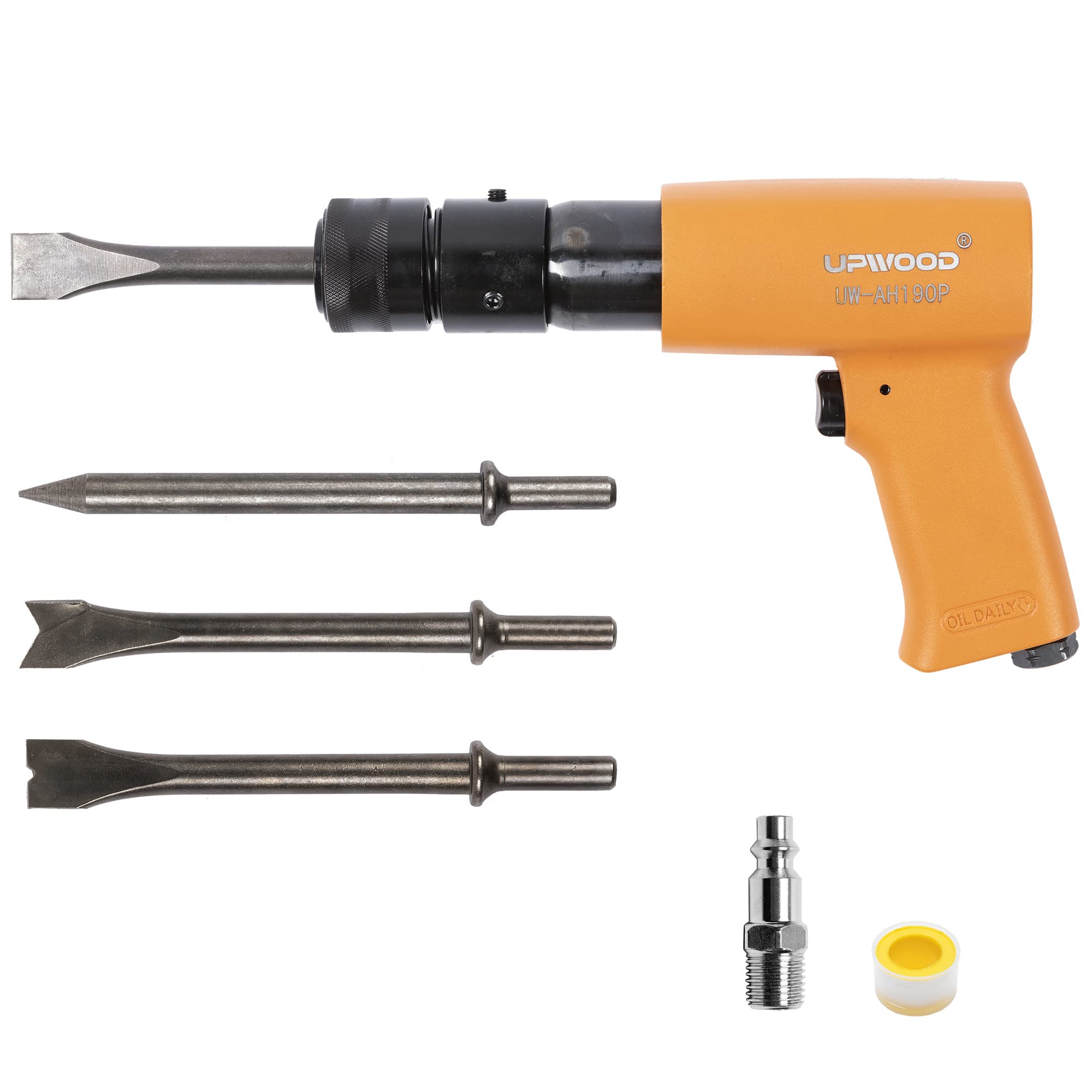 UW-AH190Plus Medium Barrel Air Hammer Kit with Quick Change Retainer and 4 Chisels, 2-5/8 Inch Stroke, 3500 BPM, Light weight (AH190P - Middle Barrel)