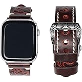 WONJOY Compatible with Apple Watch Band Ultra 2/1 49mm 46mm 45mm 44mm 42mm 41mm 40mm 38mm iWatch Series 10/9/8/7/SE/6/5/4/3/2/1, Retro Leather Handmade Strap for Men Women