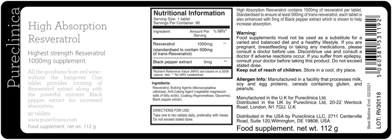 1000mg Resveratrol x 540 Tablets (6 Bottles of 90-18 Months Supply) with Black Pepper Extract, 90 count (Pack of 6) - Image 4