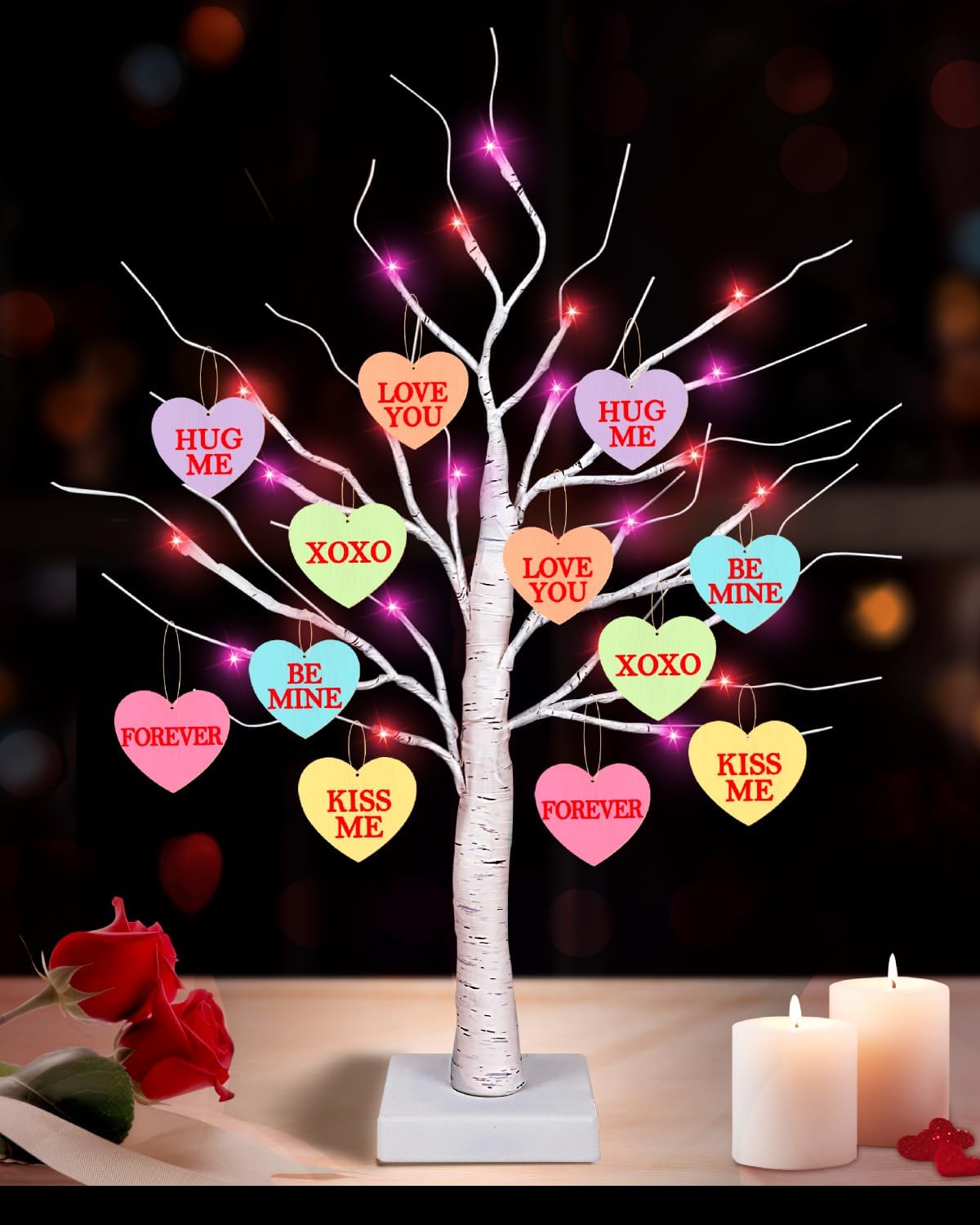 Trees - Valentines Day Decor 24 Inch Lighted Valentines Decorations Tree with 12 Heart Ornaments, Timer/USB/Battery Operated Valentines Decor Tree, Valentine's Day Decorations for Table Home Bedroom